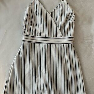Aqua Black and White Striped Romper